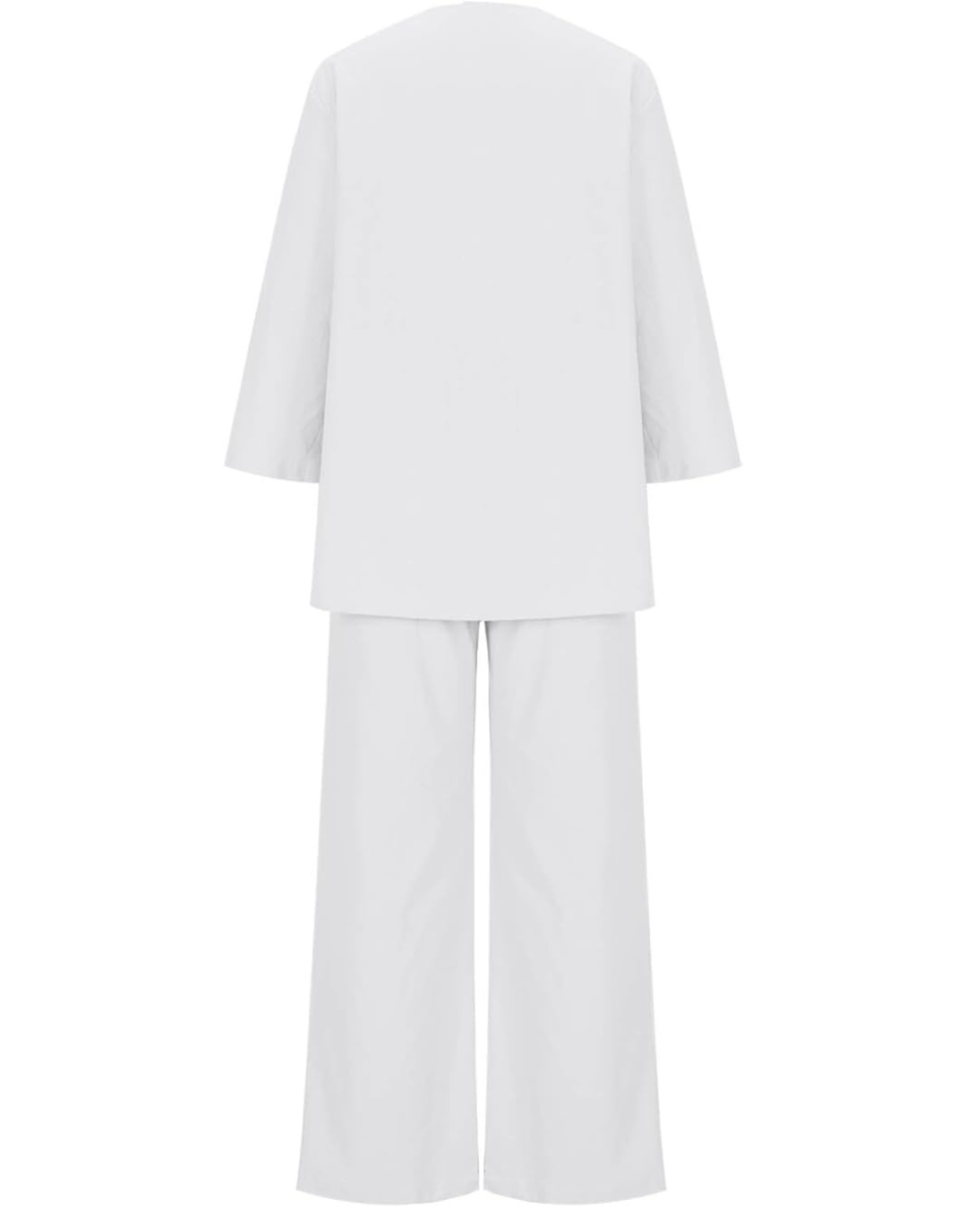 Conjunto casual feminino de duas peças em algodão e linho com decoração de botões