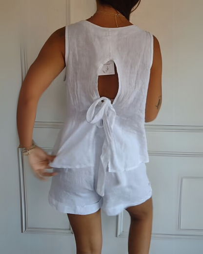 Blusa de Algodão e Linho com Alças nas Costas