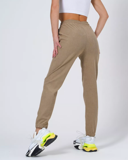 Calças Jogger de Bombazina com Cintura Elástica e Forro Polar para Mulher