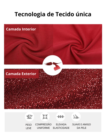 Vestido de Festa Justo com Efeito Cintilante e Mangas Compridas