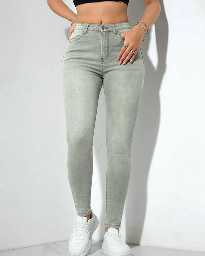 Calças de ganga clássicas de cintura alta para mulher