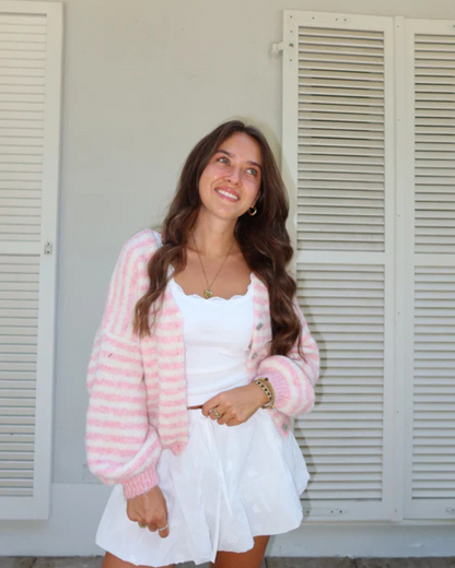 Casaco de malha às riscas com botões para mulher