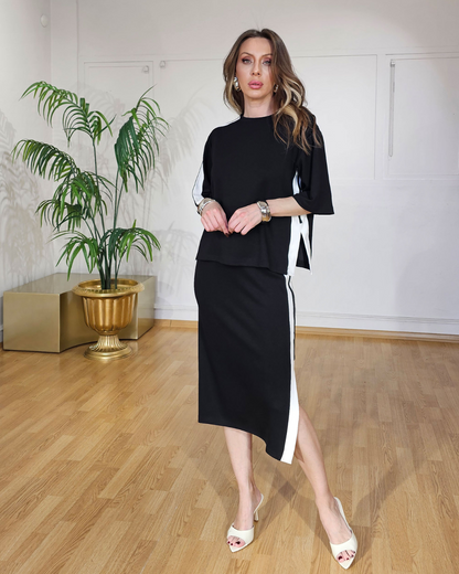 Conjunto de camisa com manga média e saia de cintura alta para mulher