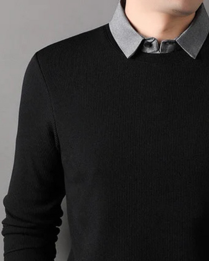 Camisa de Malha Quente de Duas Peças Sintética com Gola Redonda para Homem