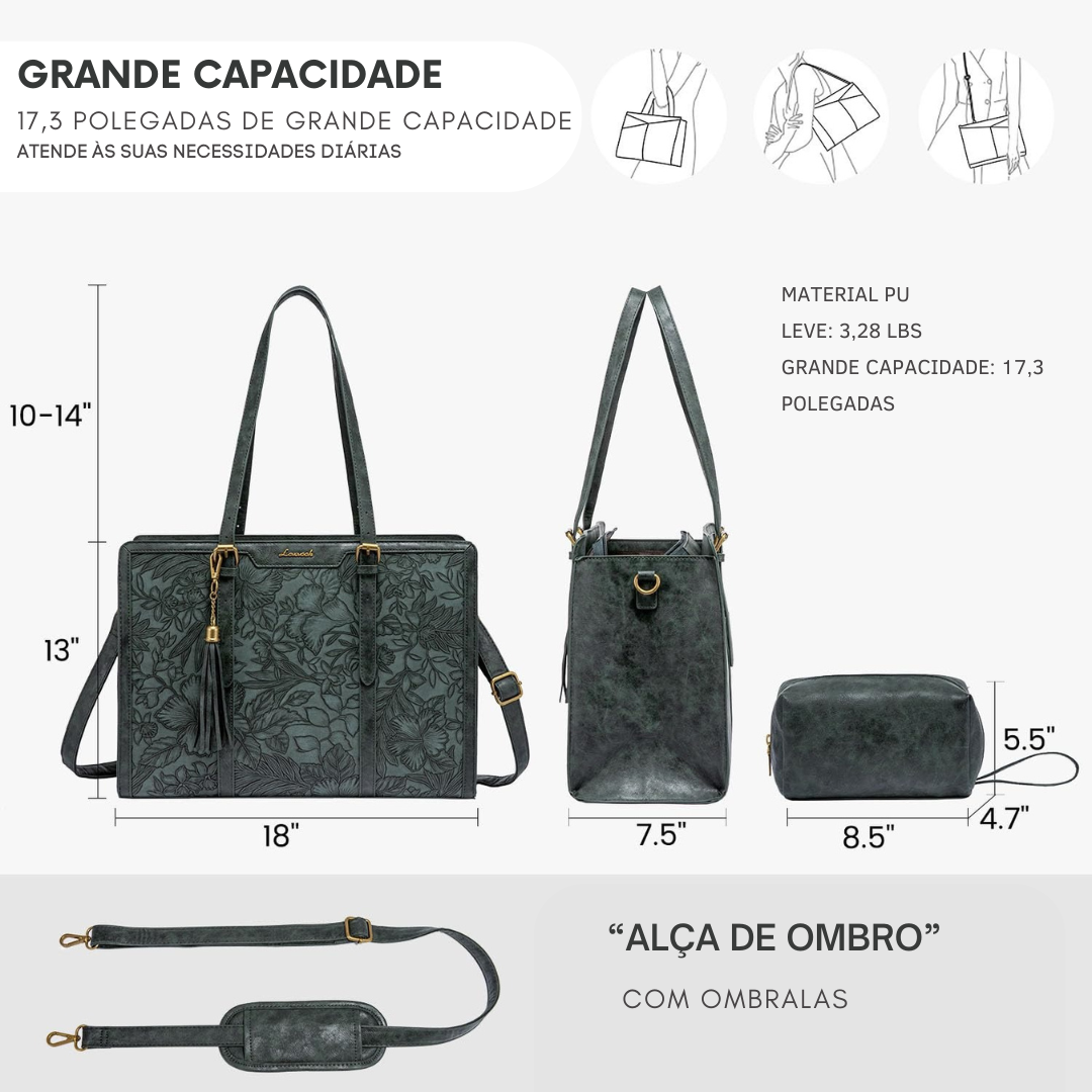 Bolsa feminina vintage de couro para laptop