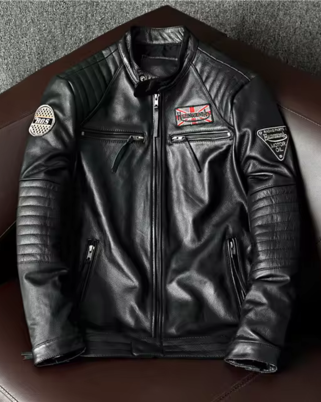 Casaco de couro genuíno para homem e mulher