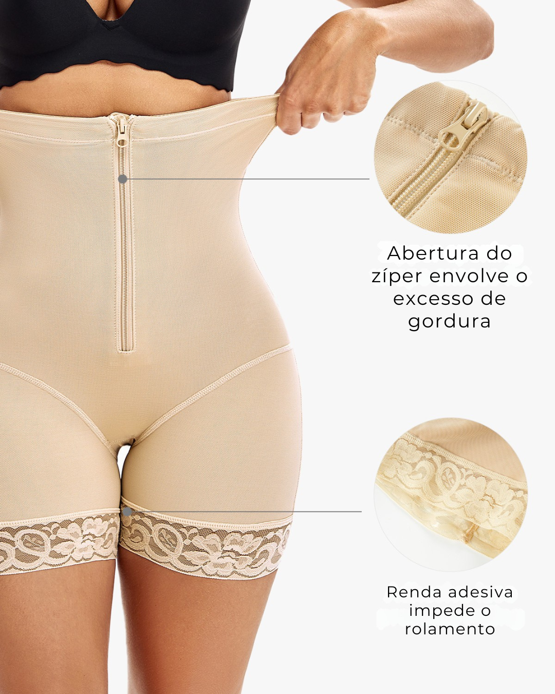 Short Modeladora de Cintura Alta com Efeito Push-Up e Controlo (2X1 OFERTA)