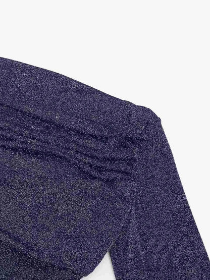 Body Modelador de Manga Longa com Tecido Metalizado Brilhante